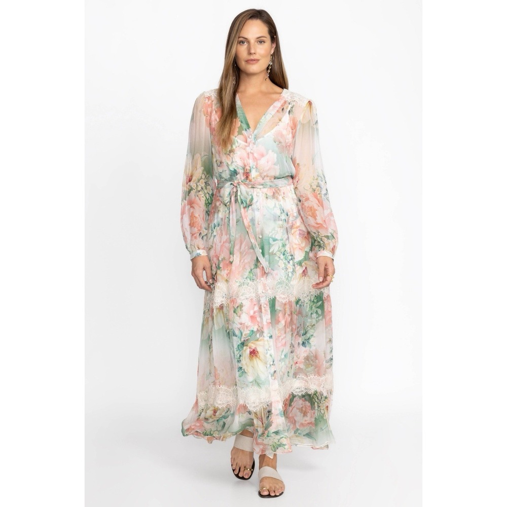 Johnny Was Ruksana Maxi Silk Dress Women's Medium NWT Floral Print Spring‎